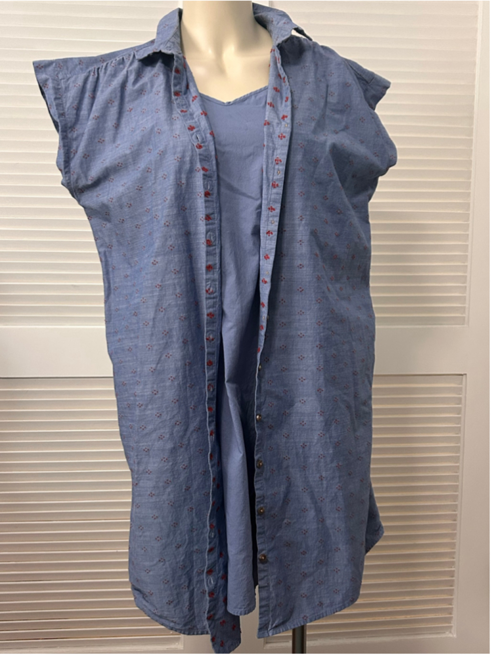 LOFT XL Chambray Shirt Dress Red Diamond Print with Camisole
